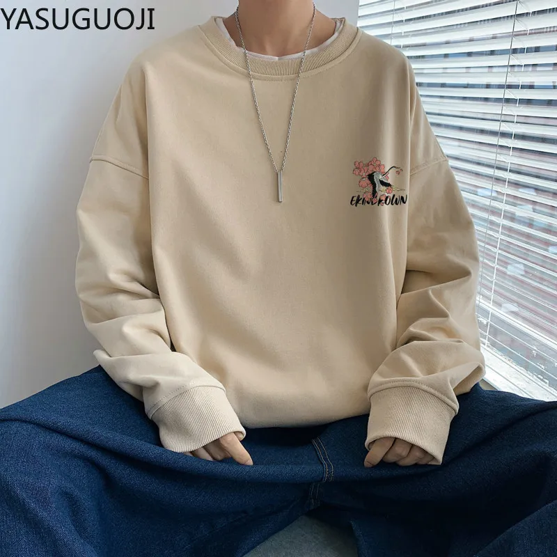 

YASUGUOJI New 2021 Spring Fashion Cartoon Printed Hoodie Men Streetwear Loose O-Neck Hoodies Plus Size 5xl Mens Sweatshirts