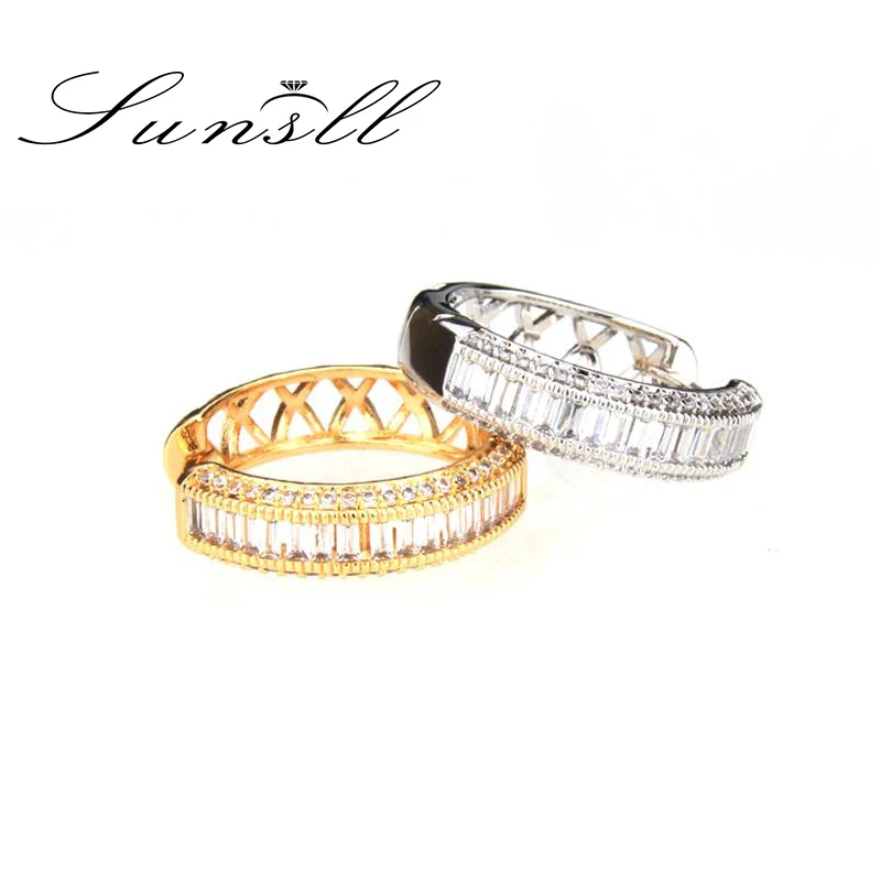 SUNSLL новые золотые медные серьги белые кубические циркониевые кольца для женщин