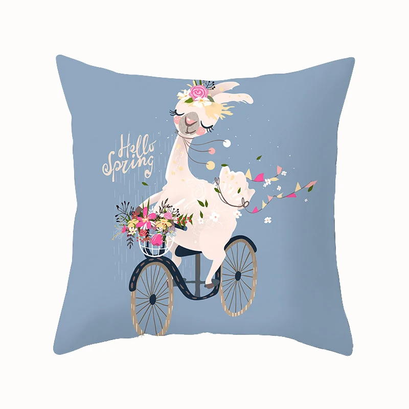 

45x45cm Home Decor Cartoon Llama Pillow Cover Microfiber Sofa Car Throw Pillowcases Birthday Alpaca Decoration Cushion Covers