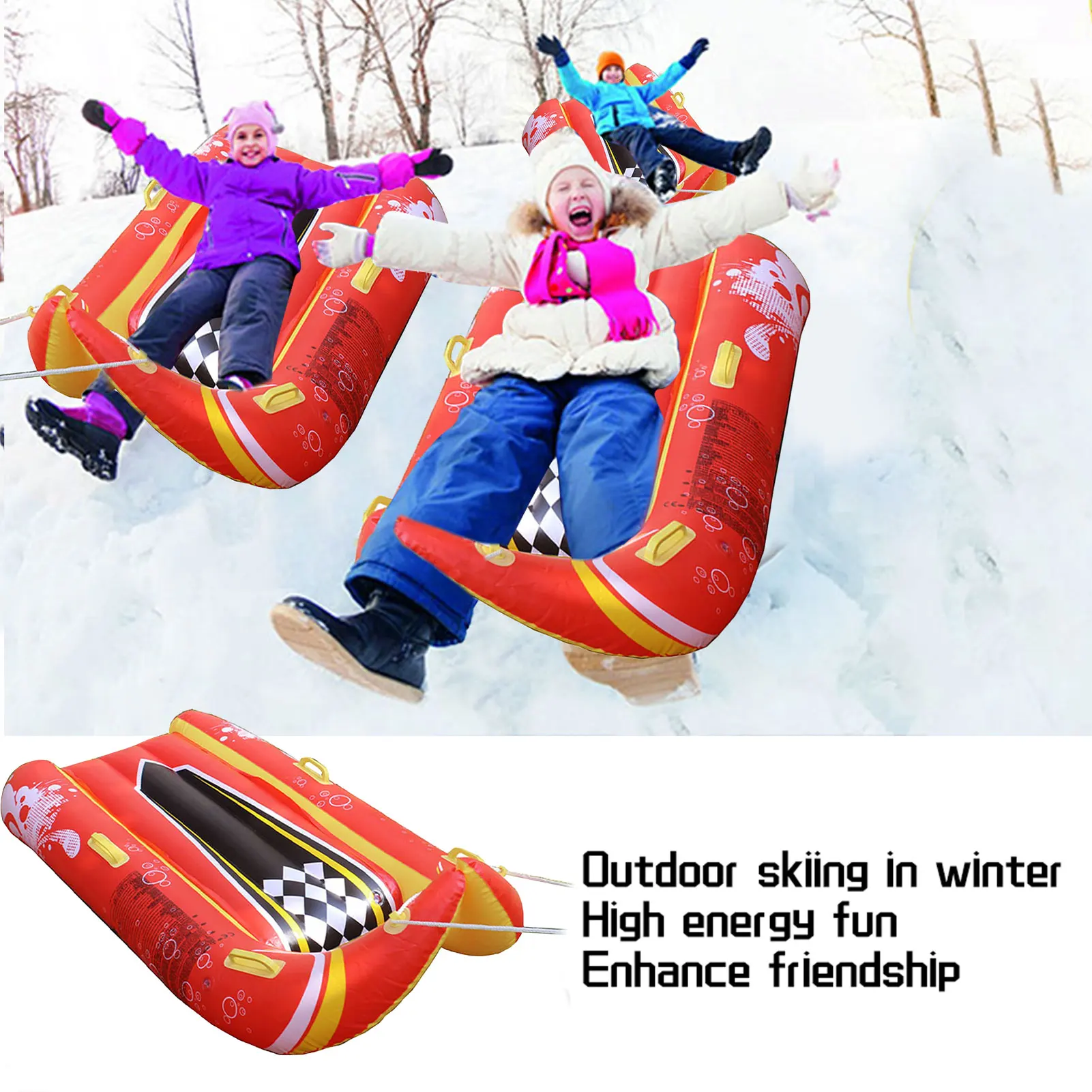 Надувные сани с ручкой большие толстые для катания на санках зимние надувные