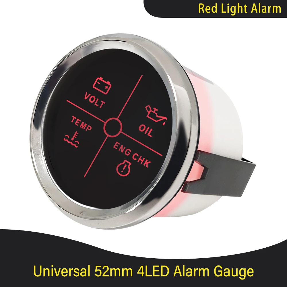 

52mm 4LED Alarm Gauge Meter Volt Water Temp Oil Pressure Alarm Indicator Gauge Meter with Red Backlight 12V 24V