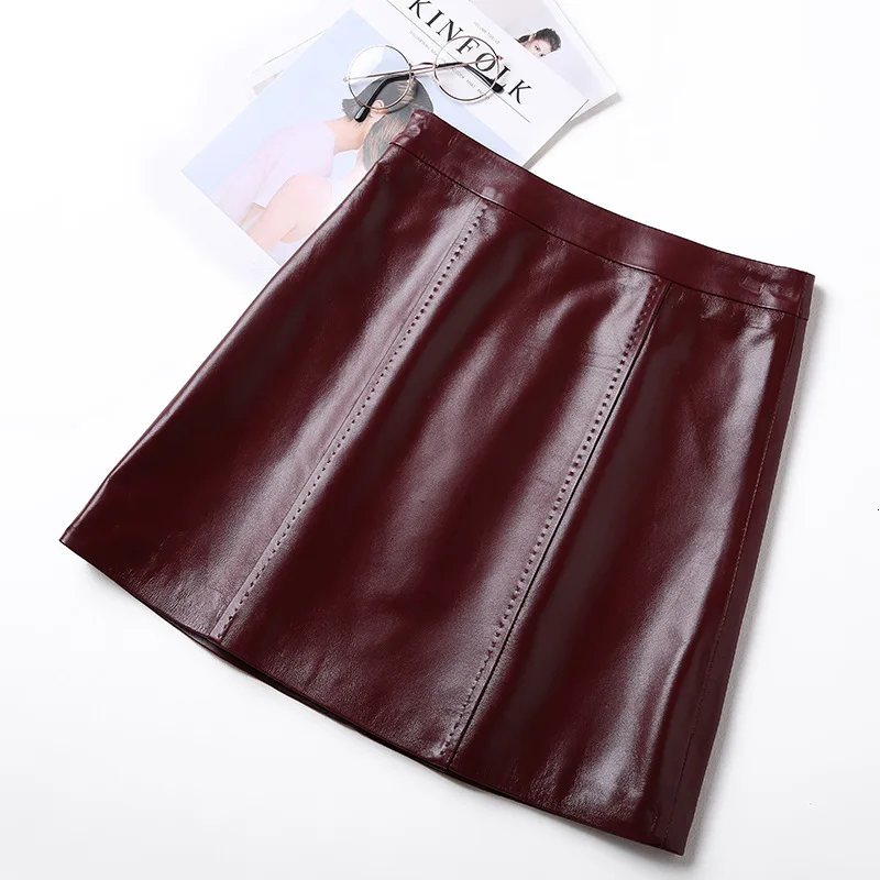 

2020 New Autumn Winter Womens Short Skirt Fashion Solid Genuine Leather A-line Skirt Elegant Slim Fit High Waist Skirt S-3XL