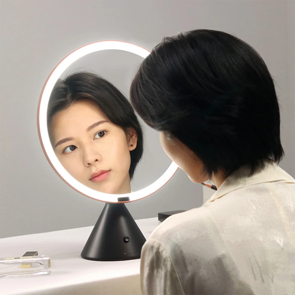 Lighted Makeup Mirror with Lights Wireless Beauty Round Mirrors Battery Operated Large Tabletop Bathroom Vanity Make up Mirror