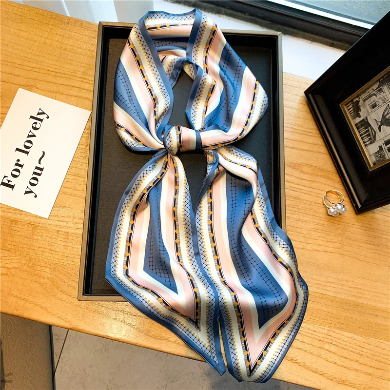 

Print Floral Silk Headband for Women Luxury Skinny Satin Hair Band Bag Wrist Foulard Bandana 2021 New Design Scarves Accessories