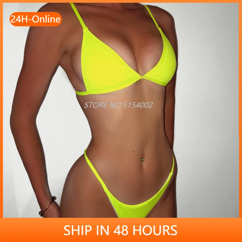 

Неоново-желтый микро бикини 2022, женские купальники, женский купальник, комплект бикини из двух предметов, купальник в рубчик, мини купальный...