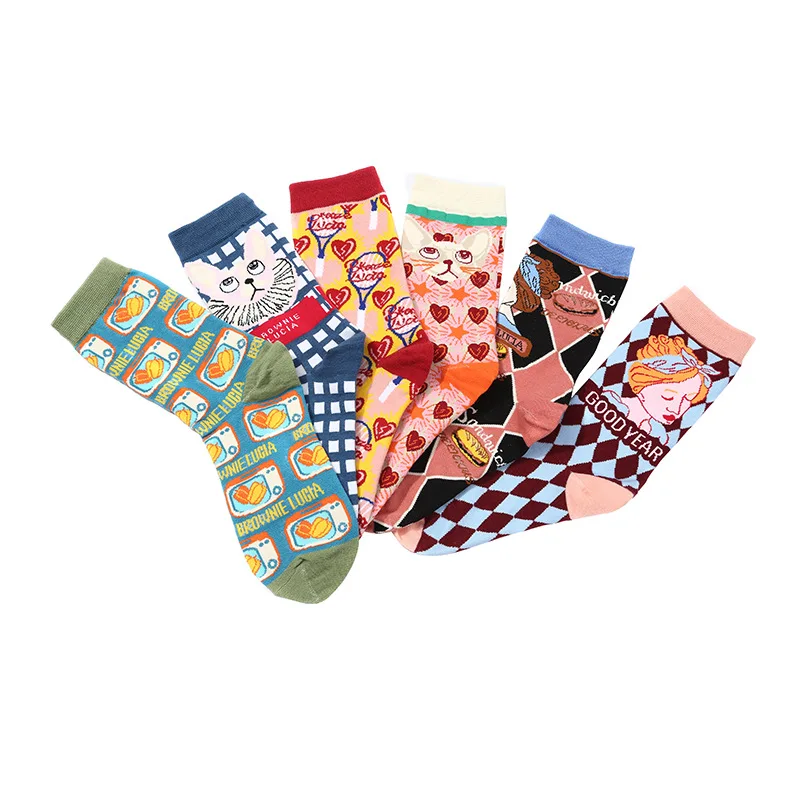 Fashion Funny Mens Socks Hip Hop Harajuku Kawaii Cartoon Cotton Socks Fruit Animal Beer Food Happy Casual Socks Gifts for Men