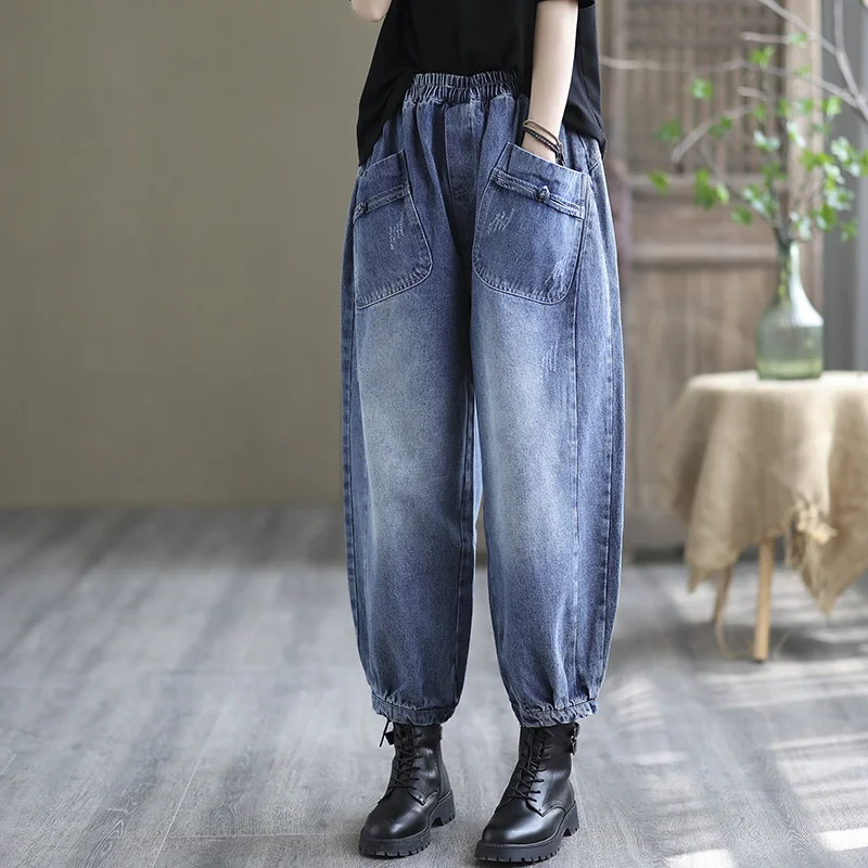 Женские джинсы в китайском стиле Max LuLu осенне-зимние свободные джинсовые