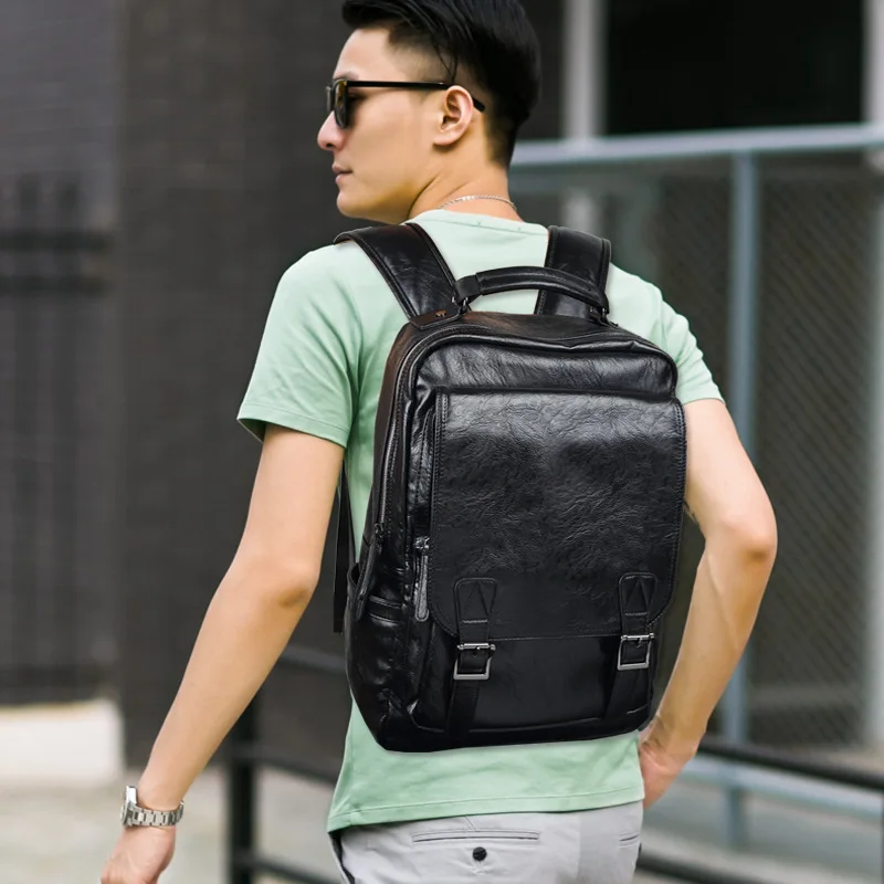 Weysfor Waterproof 14 inch Laptop Backpack Anti Theft Men Women Leather Backpacks for Teenager Men Casual Daypacks Mochila Male