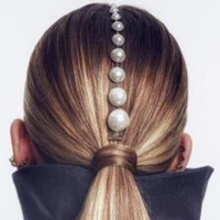 find me creative imitation pearl hair chain new fashion hair jewelry geometric simple long alloy chains for women headwear