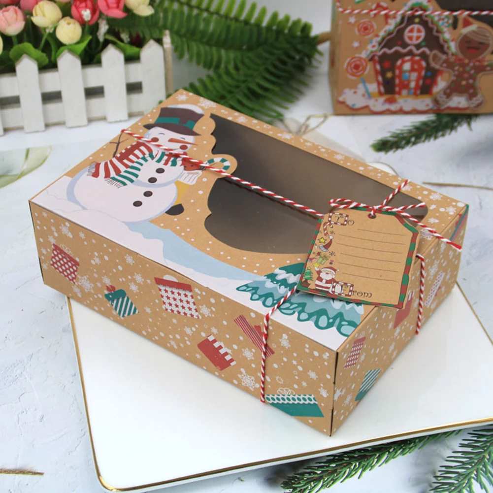 

Biscuit Wrap Packaging Christmas Kraft Paper Gift Box Clear Windowed Christmas Biscuit Cookies Package with Gift Cards for