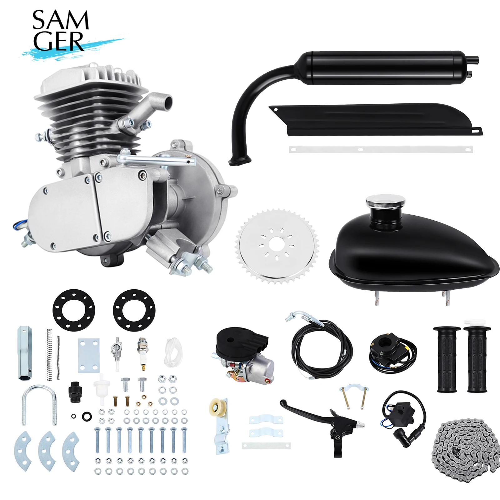 

50/80cc 2Stroke Bicycle Gas Engine Kit For DIY Electric Bicycle Mountain Pocket Bike Complete Engine Set Motor Kit Silver/Black