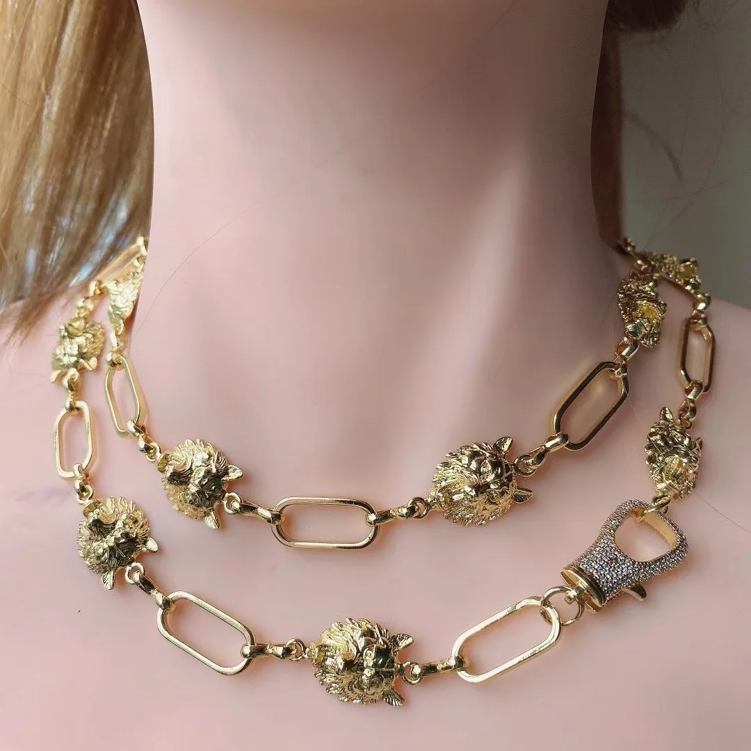 

3 Meters, Punk Style Metal Necklaces Bracelet Chain Lion Pattern Jewelry Accessories Gold Color Copper Material