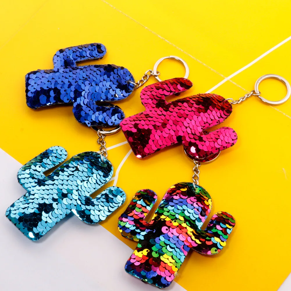 

Sequin Keychain Double-sided Reflective Glossy Cactus Pendant Bag Car Keychain