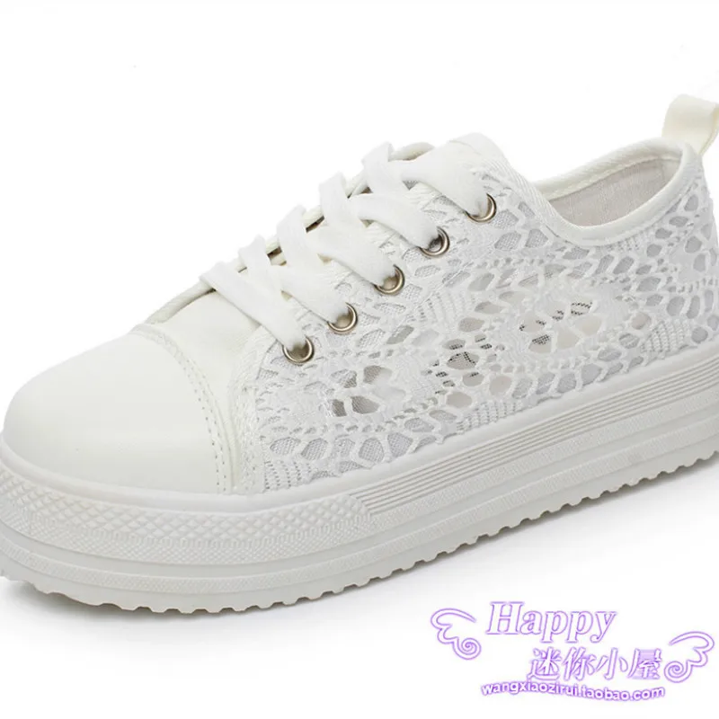 Summer Cutouts Lace Canvas Shoes Hollow Floral Print Breathable Platform Women Casual Stunts Sneakers | Обувь