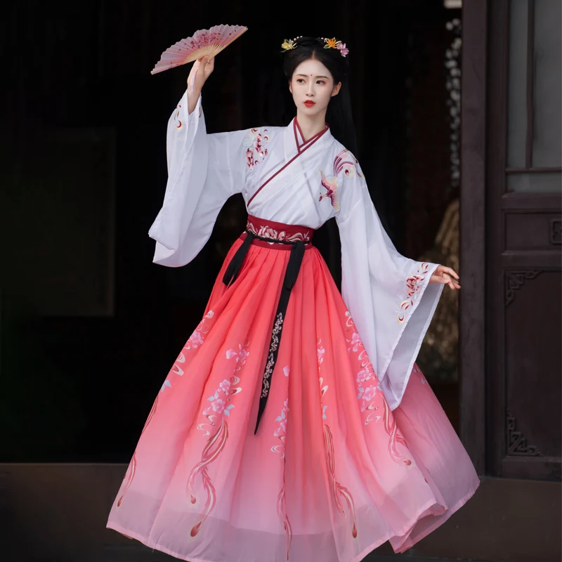 

Chinese Traditional Ancient Costume Women Hanfu Skirt Cosplay Dress Spring And Autumn Chiffon Oriental Girl Hanfu Fairy Dresses