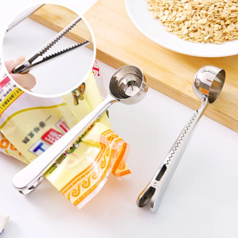 

Coffee Measuring Spoon with Long Handle Scope Clip Milk Powder Liquid Seasoning Stainless Steel Tablespoon Sealing Clip