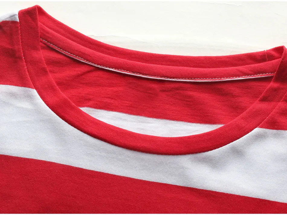 Red White Striped Long Sleeve T Shirts Tees for Men Round Neck Colorful Black White Stripes Men Casual