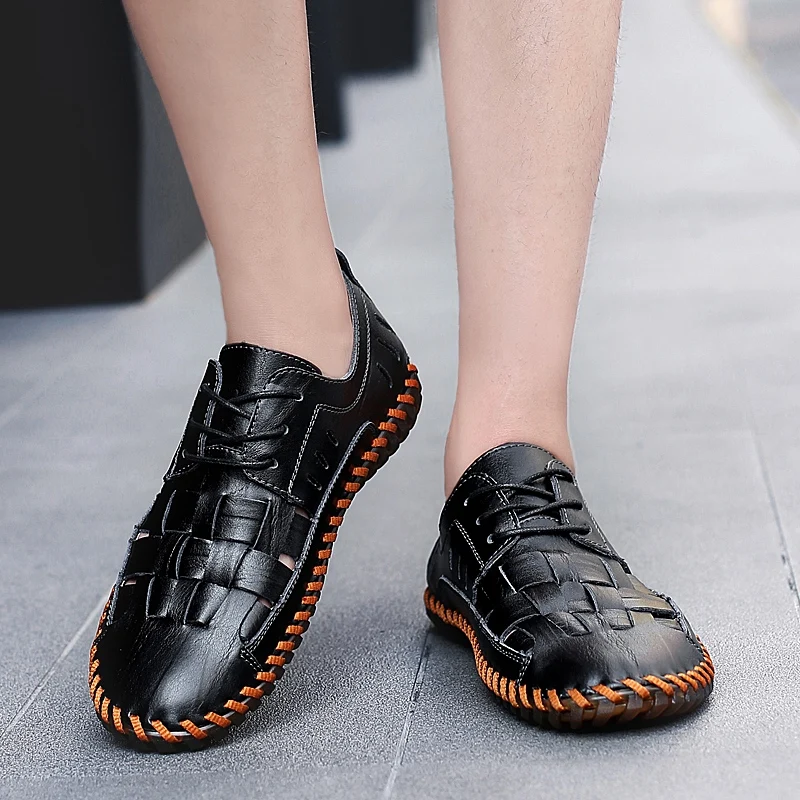 Мужские сандалии на мягкой подошве коричневые Пляжные Шлепанцы из натуральной