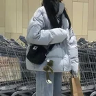 Простая универсальная теплая Женская хлопковая куртка в Корейском стиле однотонные парки свободного покроя Harajuku 2021 винтажные зимние свободные пальто на молнии