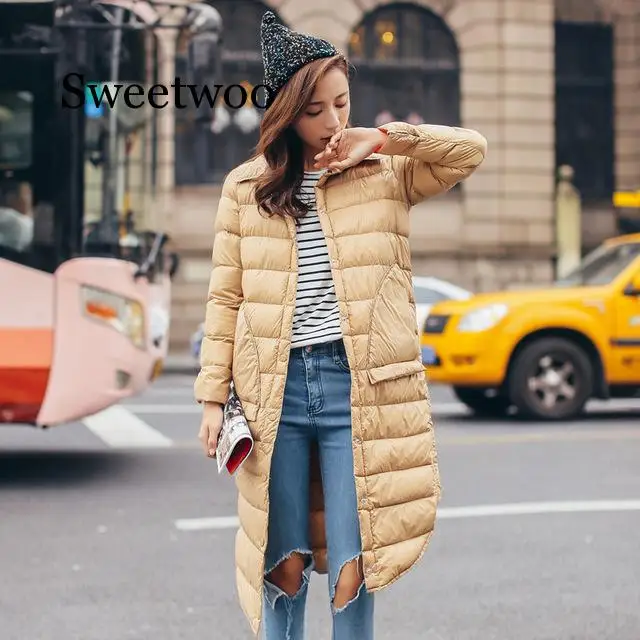 Woman Winter Padded Warm Coat Light Jacket Long Female Overcoat Slim Solid Jackets Winter Coat Portable Parkas