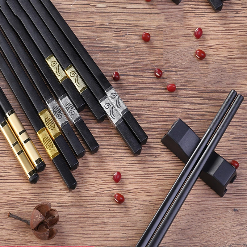 

10Pair Chinese style chopsticks tableware food stick alloy Catering utensils sushi sticks Non-slip Household Kitchen Utensils