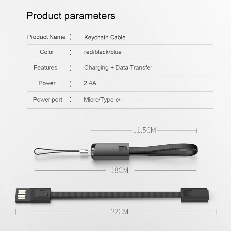 Кабель-брелок USB Type-C Micro для Samsung Huawei Android зарядки и синхронизации данных |