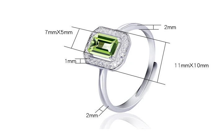 Bague Ringen, Настоящее серебро пробы, кольцо для женщин с прямоугольником 7*5 мм, натуральный оливин, драгоценный камень, хорошее ювелирное изделие, свадебные подарки