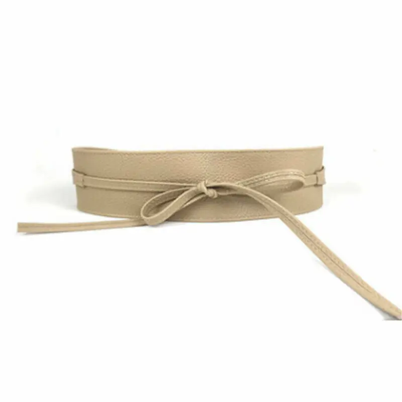 

Goocheer 2019 New Fashion Women Lady Fashion Metallic Color Soft Faux Leather Wide Belt Self Tie Wrap Waist Mujer Dress