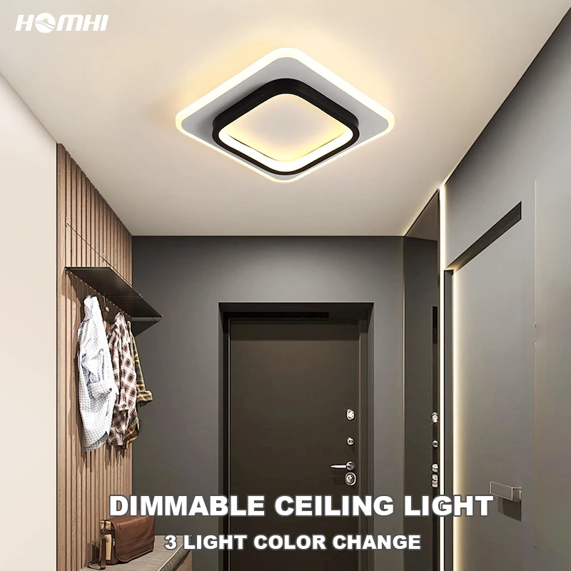 

Homhi современные светодиодные потолочные лампы для спальни, прикроватный коридор, вход, люстра для столовой, квадратные круглые черные свети...