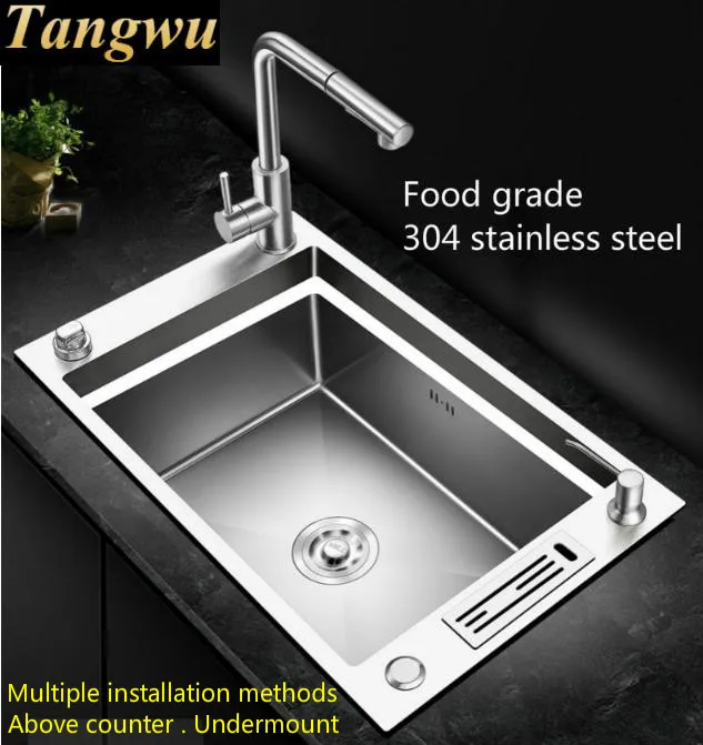 Бесплатная доставка Deluxe кухонная ручная раковина одинарный слив с нажимной