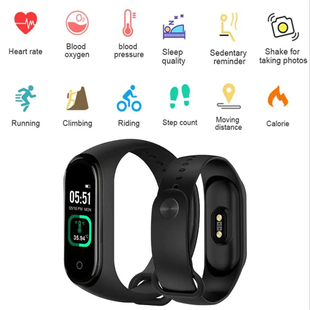 

Color Screen Heart Rate Pressure Monitor Thermometer Smart Wristband Bracelet