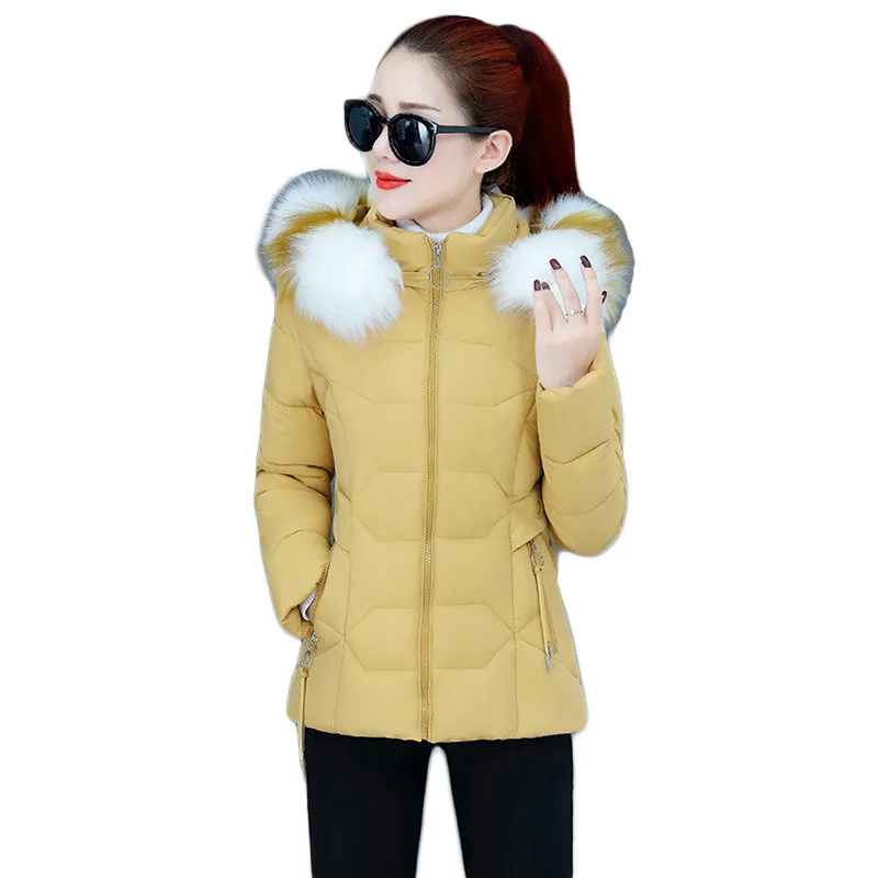 

Winter Coat Women Short Loose Yellow 2020 Autumn New Korean Fashion Thick Warmth Detachable Fur Hooded Down Cotton Jackets LR949