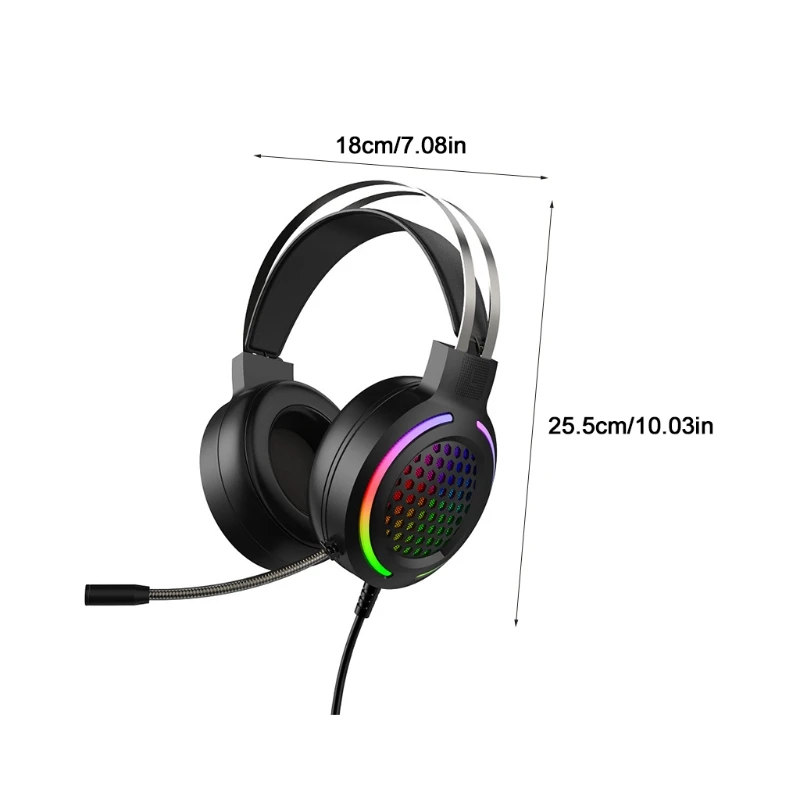 

Wired RGB Headset Usb7.1 Headphone Wired 50mm Driver Powerful Bass Effect 1 Set