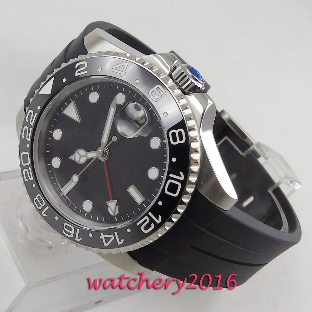 Модные мужские часы 40 мм PARNIS с стерильным черным циферблатом без логотипа