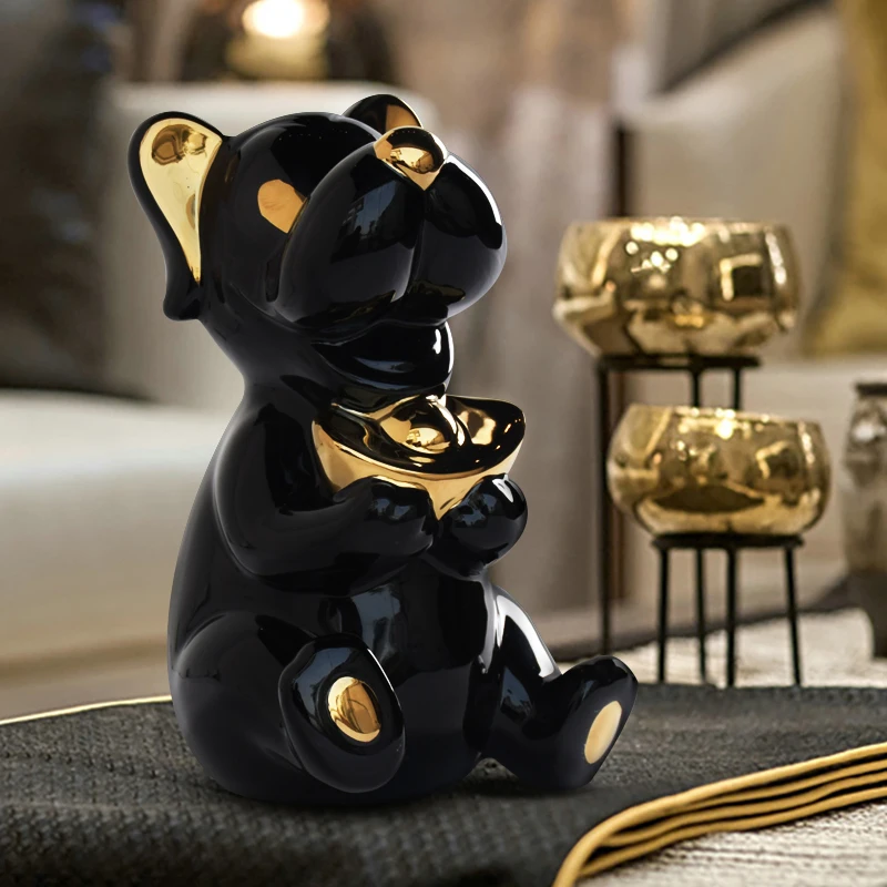 

Cute cartoon black dog ceramic piggy bank Creative ceramic dogs home decoration coin box