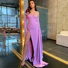 Женское вечернее платье с юбкой годе Sevintage, красное плиссированное платье с разрезом сбоку и одним открытым плечом, модный наряд без рукавов для вечерние