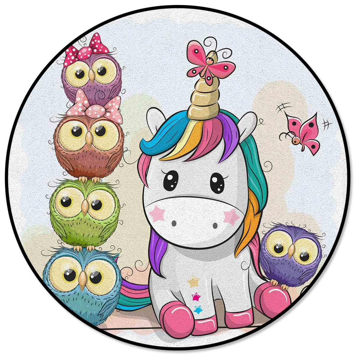 

Animal Unicorn Owl Cartoon Cute Pattern Rugs and Carpets for Home Living Room Round Rug for Children Rooms Non-slip