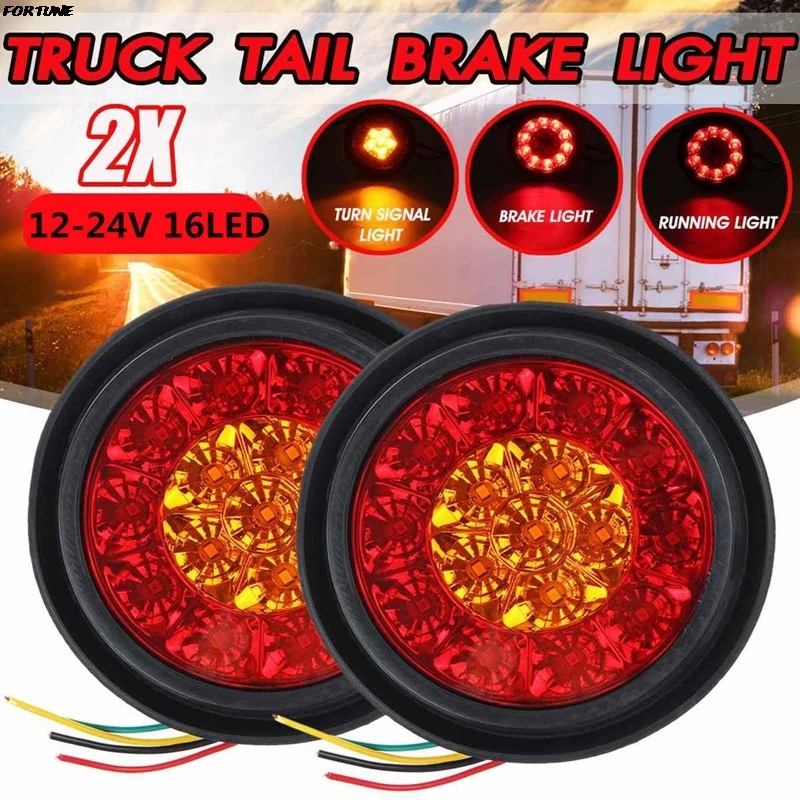 

16 LED Car Round Amber Red Taillights Rear fog Light For Truck Trailer Lorry 12V 24V Stop Brake Running Reverse Lamp