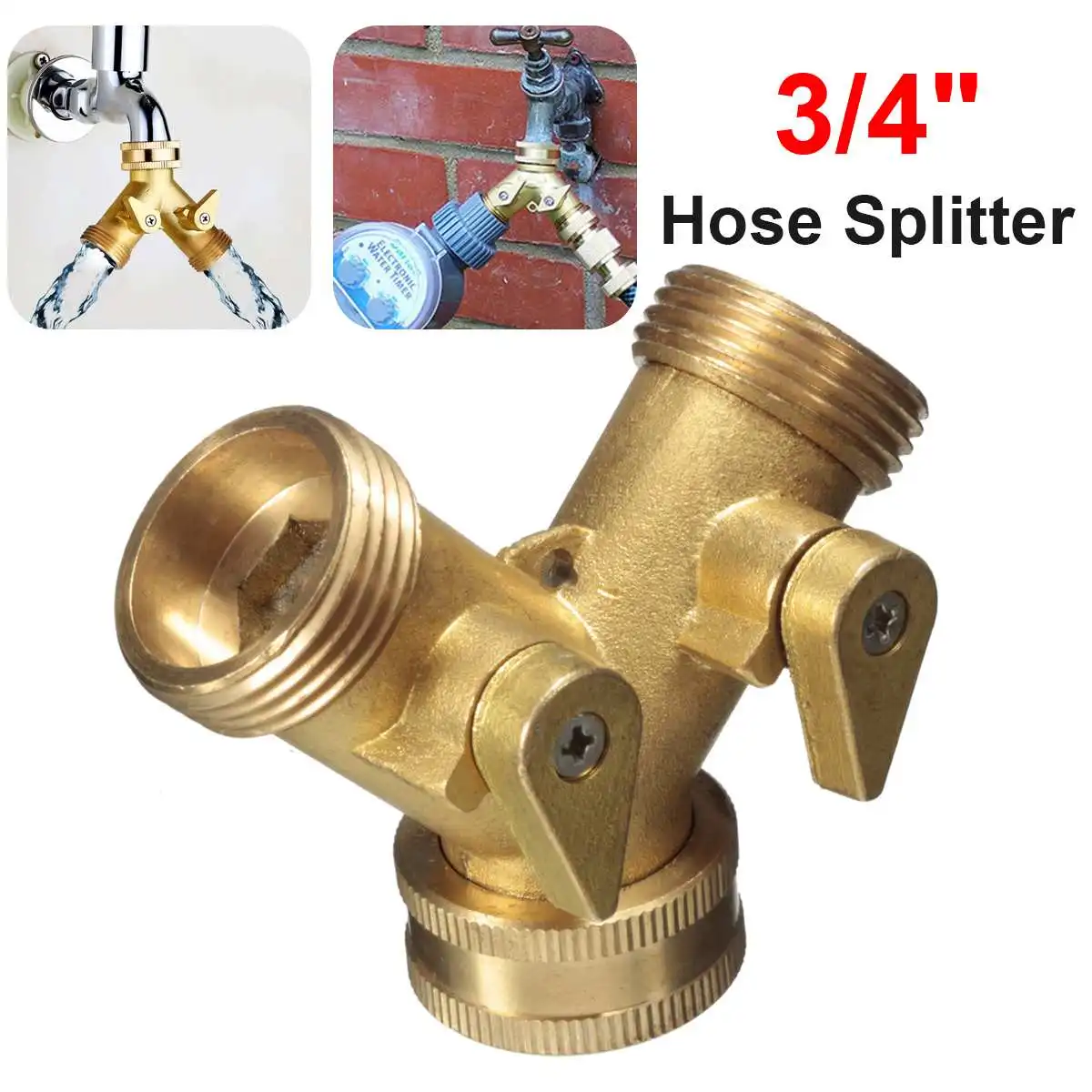 

Brass Female 3/4" to 2-way Tap Nipple Water Splitter Male Y Garden Tap Quick Connector Irrigation Valve 1pcs