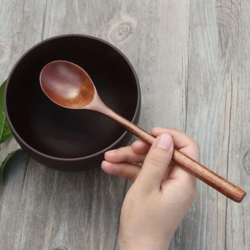 Wooden Spoons 6 Pieces Wood Soup for Eating Mixing Stirring Long Handle Spoon Kitchen Utensil  Дом и
