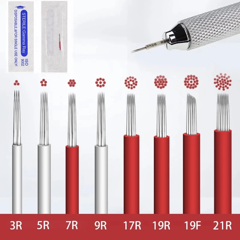 

50pcs Microblading Needles Fog Eyeborw Permanent Makeup Blade Shading Round R3 R5 R7 R9 R21 Tattoo Needle for tattoo manual pen