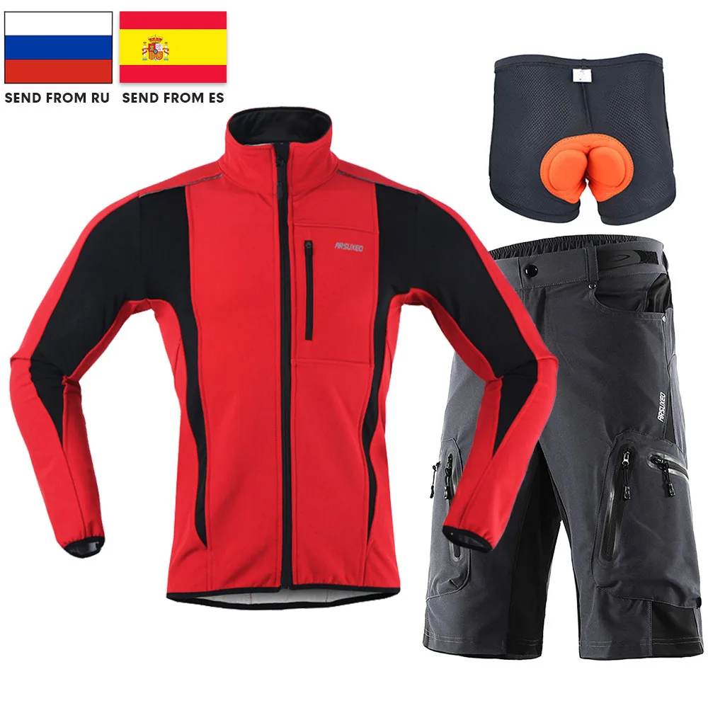 

Outdoor Men Soft Shell Windbreaker Jacket Waterproof Thermal Mountain Climbing Sports Jacket Short Cycling Running Pants Set