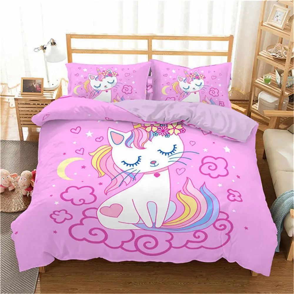 

3D Cartoon Cat Printing Bedding Set Home Textiles Black White Duvet Cover Set Queen King Size Kids Adult Kawaii Luxury Comfoter