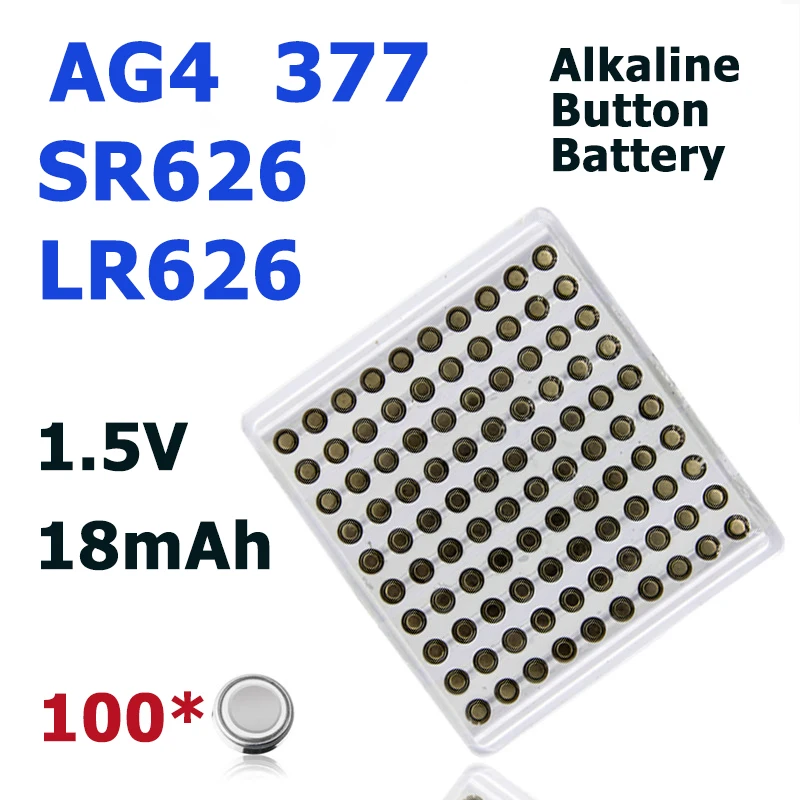 Alkaline Button Battery AG4 LR626 377 SR626SW, 1.5V, Suitabl