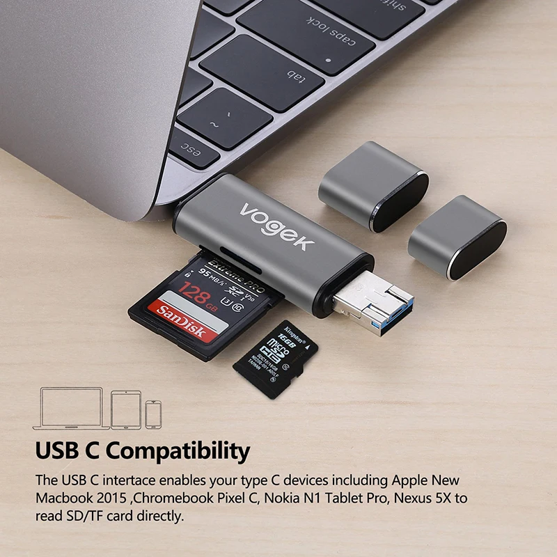 Кардридер Vogek 3-в-1 USB 3 0 SD/Micro SD SDXC SDHC адаптер для смарт-карт памяти MacBook ПК планшета