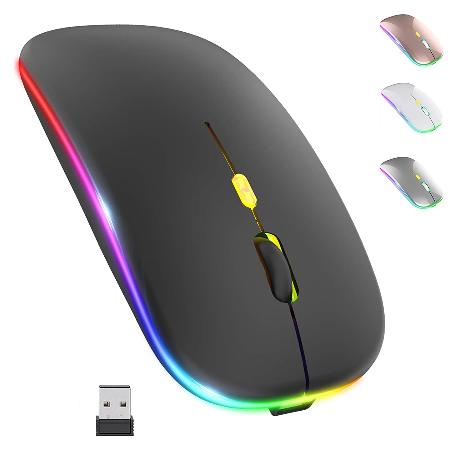 

Colorful Backlit Silent Mute Mosue Rechargeable Wireless Mouse Computer Accessories for Home /Office / Games