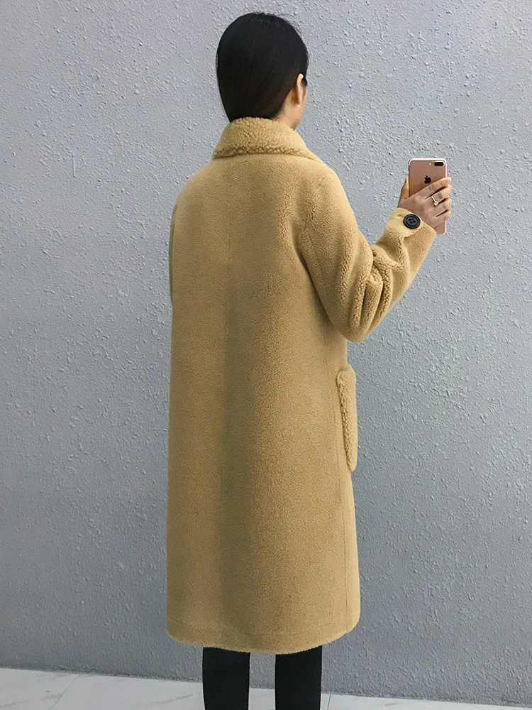 Женское длинное замшевое пальто из натуральной овчины с мехом A274 зима 2019|Шубы и