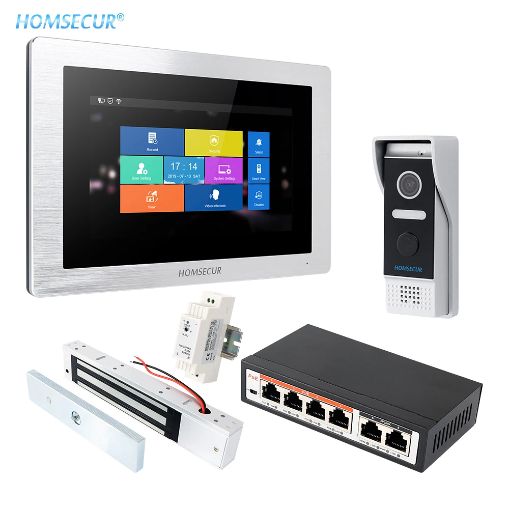 HOMSECUR 7 &quotIP Cat6 видео и аудио Домашний домофон 1.0MP магнитный замок 280 кг в комплекте