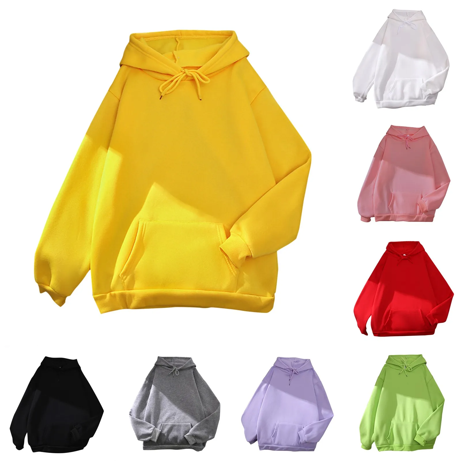 

2021 модные Толстовки, Женский Повседневный однотонный топ с длинным рукавом, Свободный свитшот с капюшоном, корейские Толстовки с карманами,...