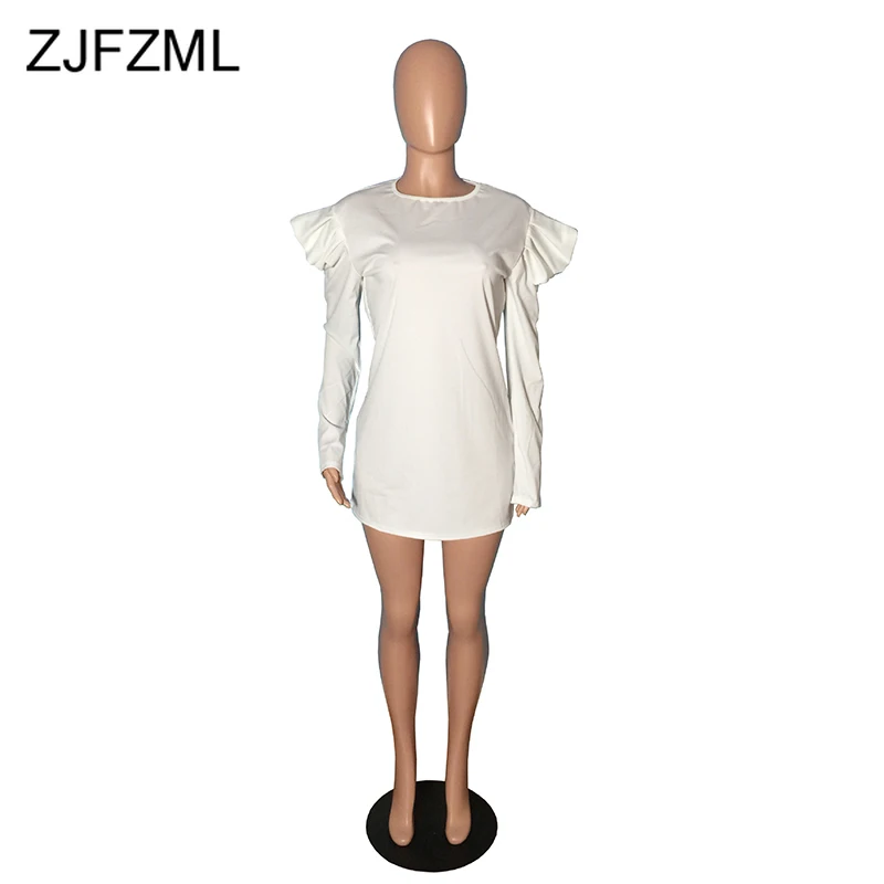 

Causal Ruffles Spliced T Shirts for Women Round Neck Long Sleeve White Harajuku Shirt Streetwear Fall Winter Slim Plus Size Tops
